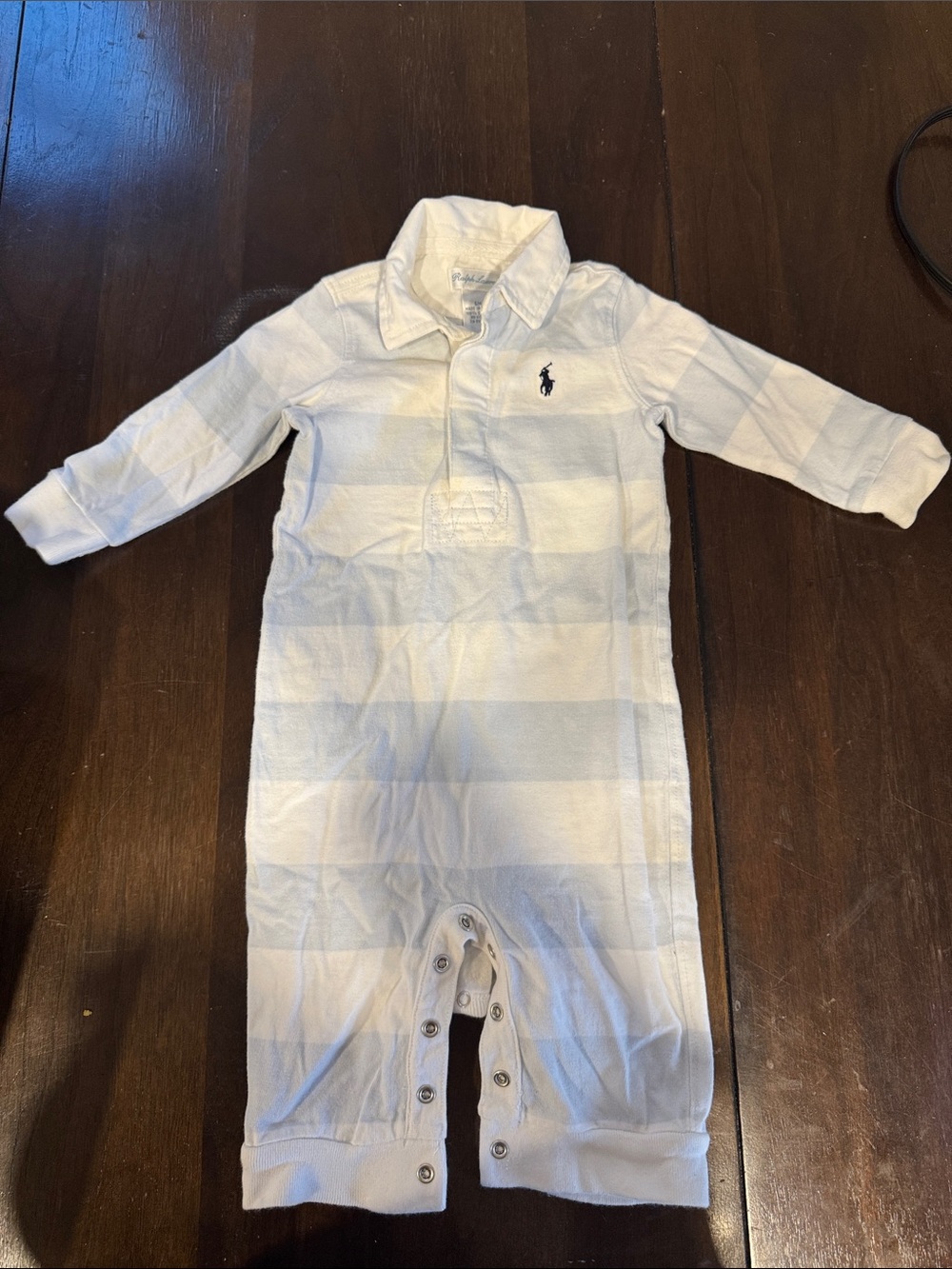 Ralph Lauren Striped Polo One-Piece in White and Light Blue